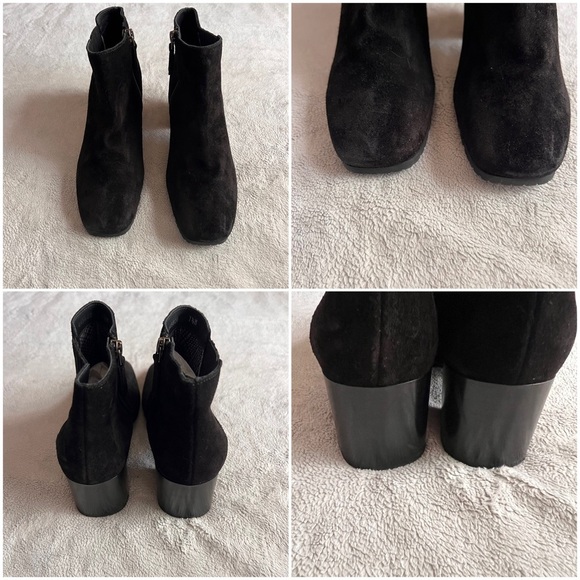 Aquatalia Charlotte Weatherproof Suede Leather Block Heel Ankle Boot Black 7.5 - Picture 4 of 15
